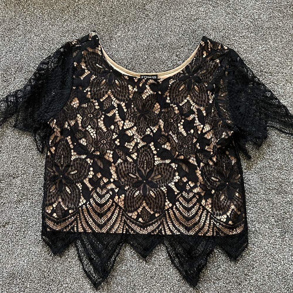 Black and nude lace shirt